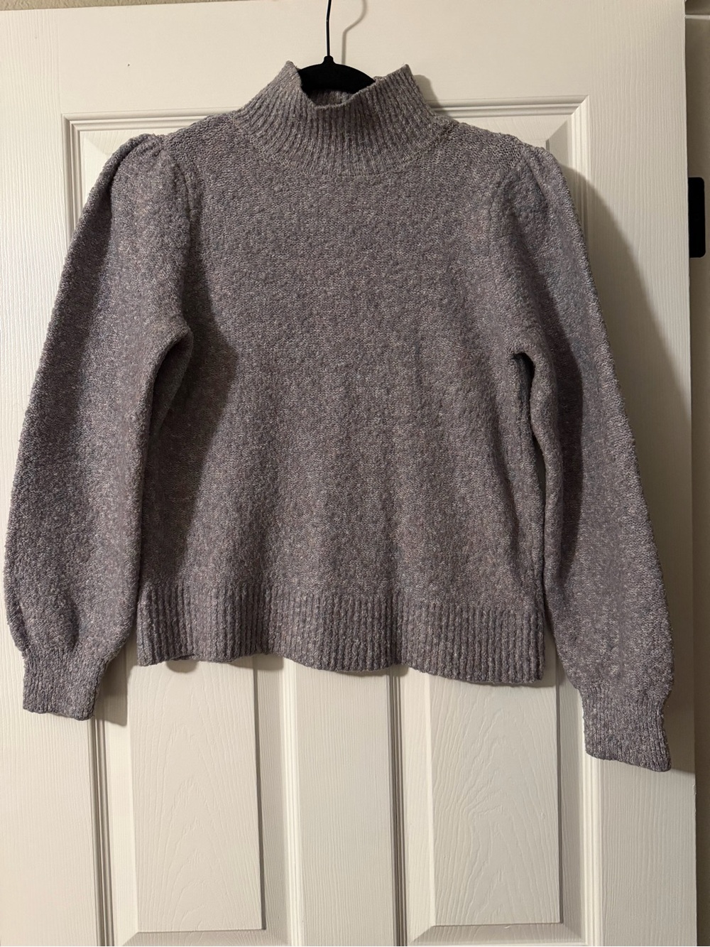 Marled Lavender Mock Neck Puff-Sleeve Sweater